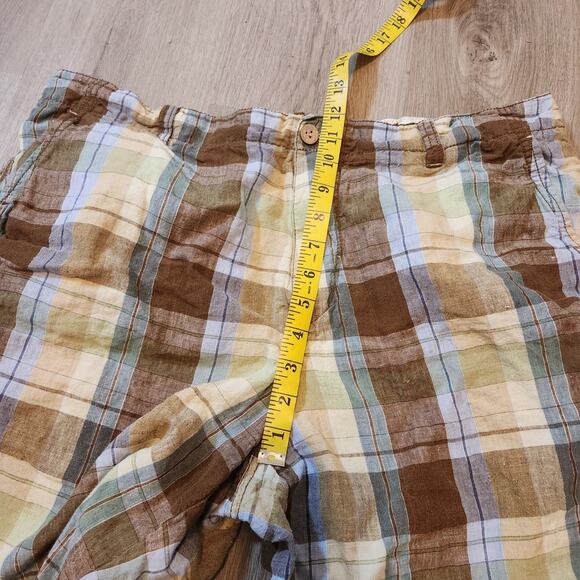 Tommy Bahama Relax Size 38 Plaid Shorts 100% Linen Brown Blue Yellow Beachy - Picture 7 of 8